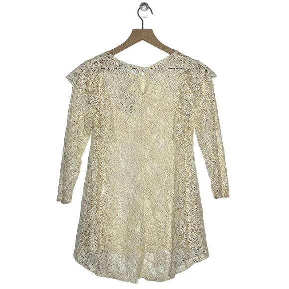 NEW UMGEE Floral Lace Top Women's Size Small Cream Crochet Ruffle 3/4 Sleeve - Picture 3 of 9
